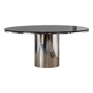 1970s Brueton Anello Black Granite and Stainless Steel Pedestal Round Dining Table For Sale