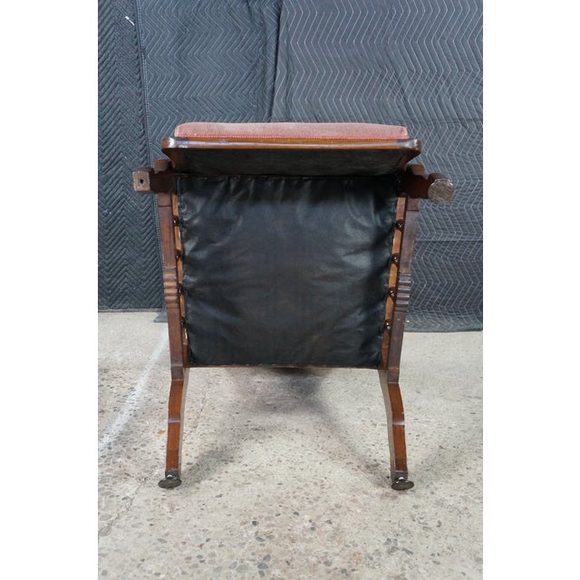 Antique 19th C Victorian Walnut Mechanical Reclining Library Chair Chaise Lounge For Sale - Image 16 of 17