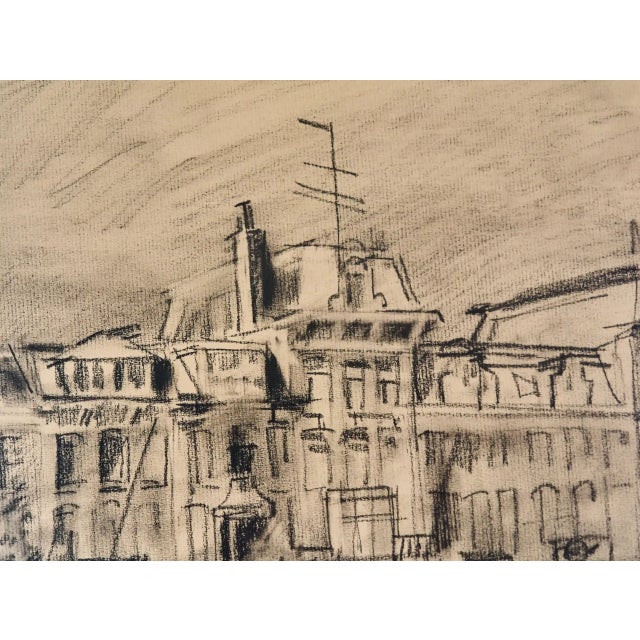 Engelman, Amsterdam City Waterfront, 1980, Charcoal Drawing, Framed For Sale - Image 4 of 8