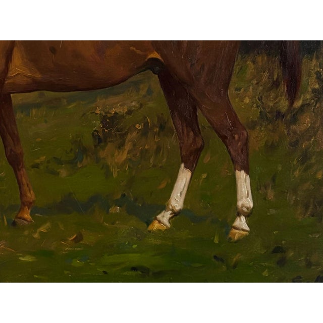 1920s Antique Horse Painting by George Wright "Portrait of ‘Patrick’ a Chestnut Hunter" Oil on Canvas, 1920s For Sale - Image 5 of 13