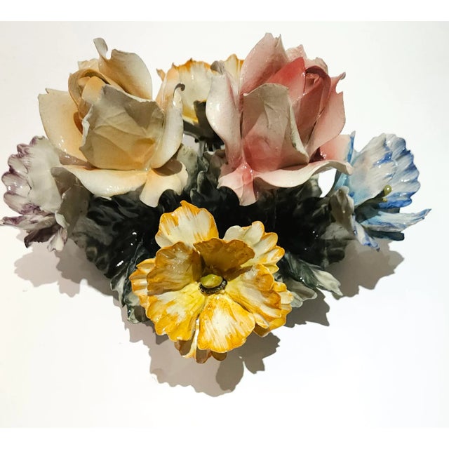 Vintage Capodimonte Style Porcelain Flowers basket Display Made In Italy