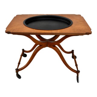 Fruitwood Serving Cart Mid Century Modern Removable Tray Rolling Bar Table 60s For Sale