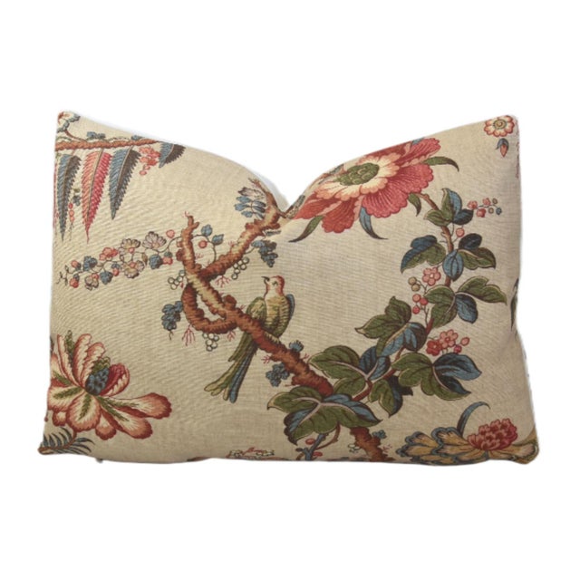 Cream Designer Lee Jofa Botanical Floral & Birds Feather/Down Pillow For Sale - Image 8 of 8