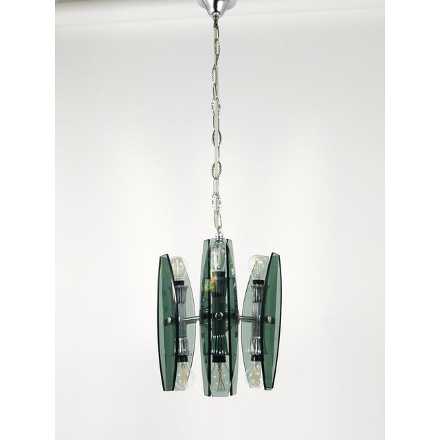 Metal Glass and Chrome Pendant Light by Veca Murano, 1970s For Sale - Image 7 of 18