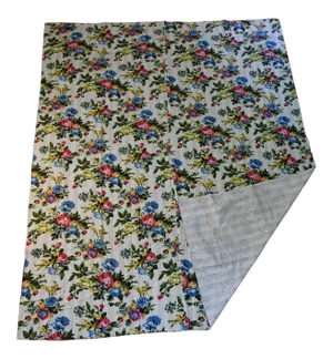 Folk Art Floral Kantha Blanket - 82.5ʺw × 103.5ʺh