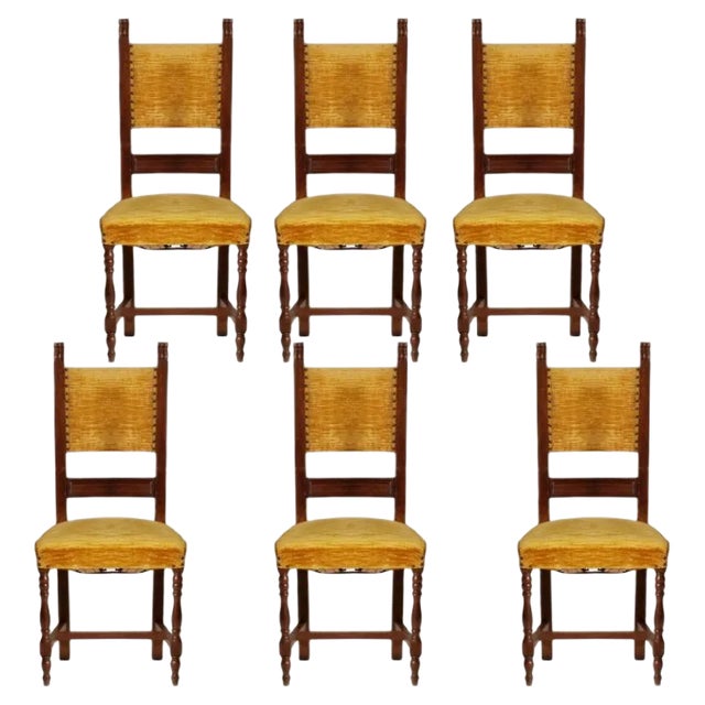 Vintage Italian Walnut Chairs, Set of 6 For Sale