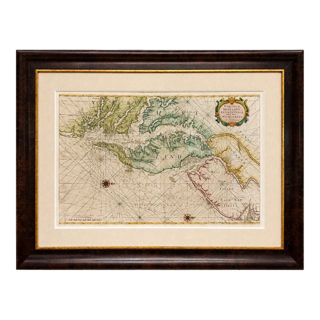1773 Chesapeake & Delaware Bay Sea Chart Map – Revolutionary War Era by Mount & Page - Custom Framed For Sale