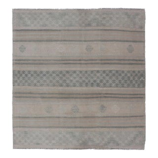 Muted Vintage Turkish Kilim Rug With Horizontal Stripes & Tribal Motifs For Sale