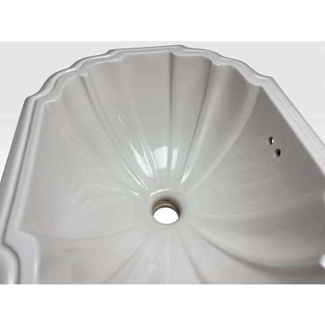 Sherle Wagner Vintage Sherle Wagner Scalloped White Porcelain Drop-in Sink Basin Fluted Hollywood Regency For Sale - Image 4 of 15