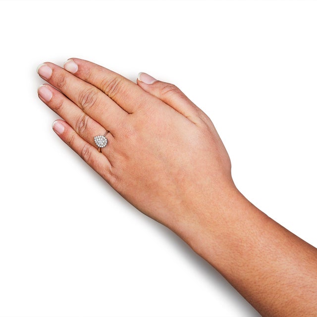 10K Rose Gold 3/8 Cttw Round-Cut Diamond Pear Promise Ring (I-J Color, I2-I3 Clarity) - Size 9 For Sale In New York - Image 6 of 7