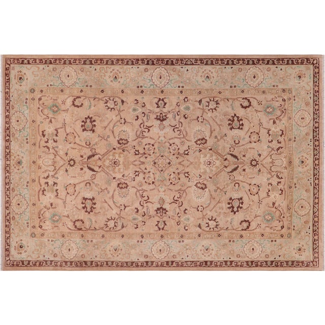 Tan Boho Chic 1990's Pak-Persian Tan/Green Wool Rug - 6'1'' X 8'8'' For Sale - Image 8 of 9