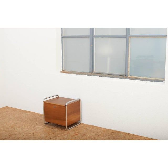 Chrome-Plated Steel Tube Bar with Walnut Body and Veneered Flap For Sale - Image 11 of 12