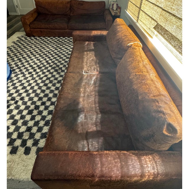 Animal Skin Restoration Hardware Maxwell 8’ Luxe Leather Sofa – Vintage Cigar For Sale - Image 7 of 11
