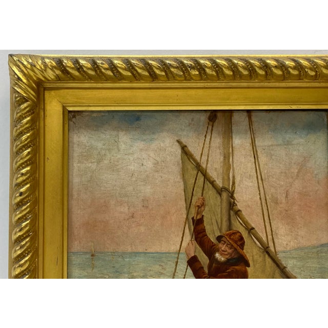 19th Century Georges Jean Marie Haquette "Fishermans Daughter" Original Oil Painting W/Print For Sale - Image 4 of 12