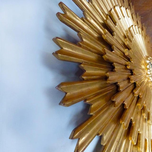 1950s Large Gilded Triple Layered Sunburst Mirror, Spain, 1950s For Sale - Image 5 of 13