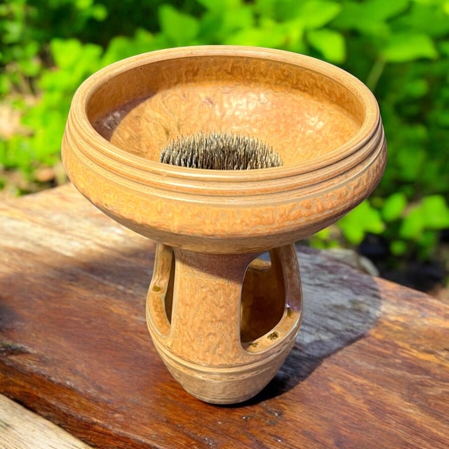 Mid-Century Modern Mid Century Modern Ikebana Art Pottery Pedestal Bowl With Flower Frog-Atomic Ufo For Sale - Image 3 of 7