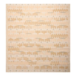 Rug & Kilim’s Scandinavian Style Rug in Ivory and Beige, With Geometric Pattern 3x10 For Sale