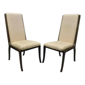 Late 20th Century William Doezema Baker Mastercraft Brass Inlay Upholstered Dining Chairs - Pair