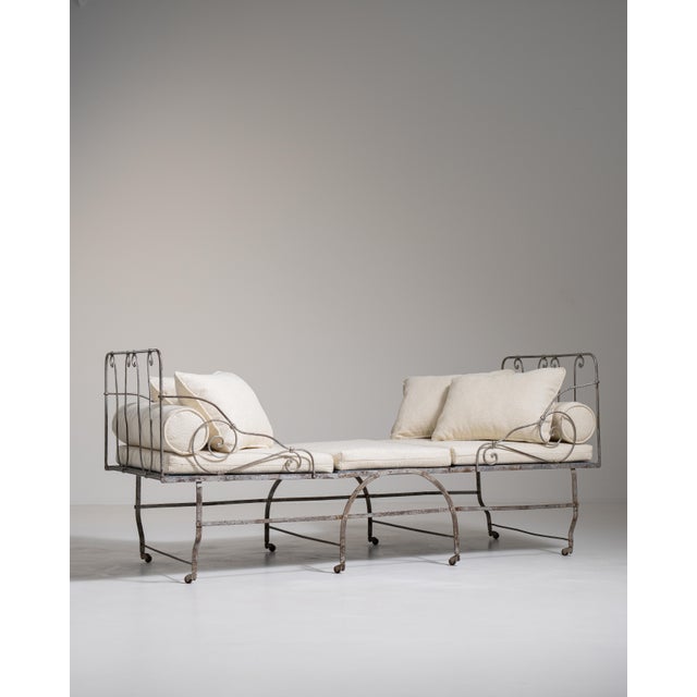 Early 20th Century French Wrought Iron Daybed With Cushions For Sale - Image 18 of 18