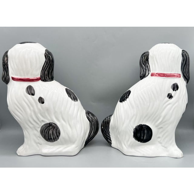 Ceramic 20th C. Portuguese Staffordshire Style Spaniel Dogs – Black & White – English Cottage / Mantel Decor For Sale - Image 7 of 10