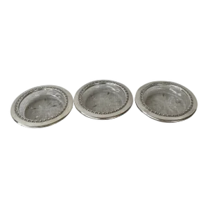 Polished Sterling Silver and Crystal Coasters- Set of 3