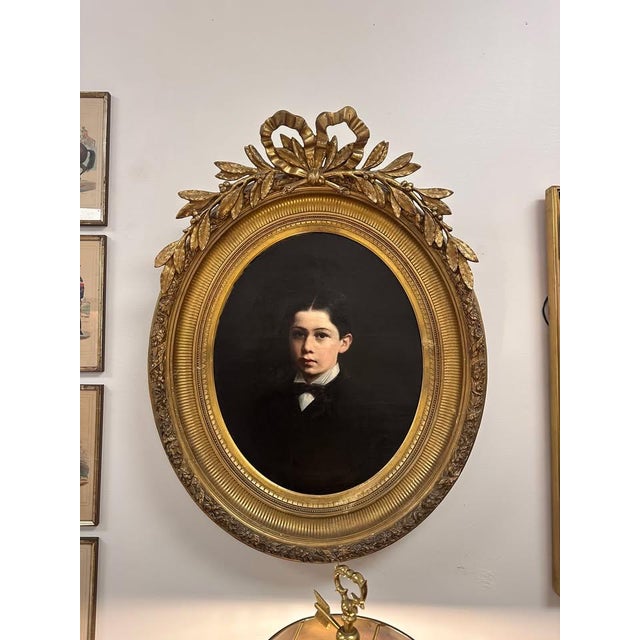 Portraiture 19th-Century Flemish Portrait of a Young Boy in Ornate Giltwood Frame For Sale - Image 3 of 8