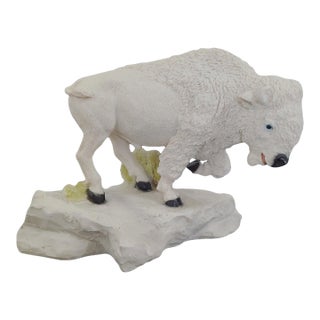 Castagna Original - White Buffalo Bison Standing on Rock Figurine Sculpture Hand Crafted in Italy, 1988 For Sale