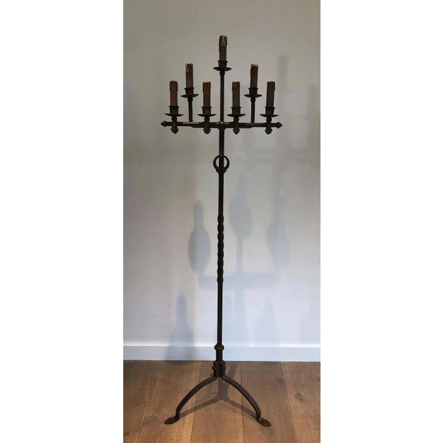 1940s French Work Wrought and Gilt Iron Floor Lamp For Sale - Image 4 of 13