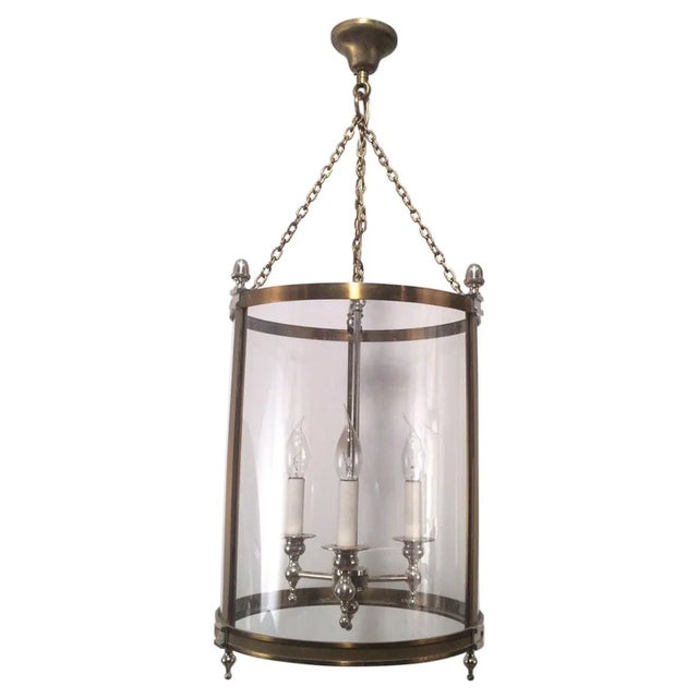Brass 1970s Neoclassical Brass, Silver and Rounded Lucite Lantern For Sale - Image 8 of 8