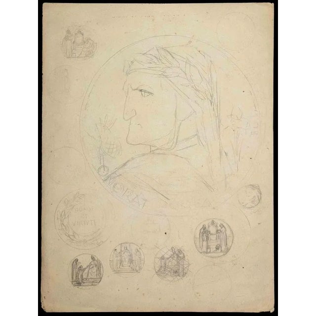 Study for a Medal with Dante's Portrait is an original drawing in pencil realized by Aurelio Mistruzzi in the 20th...