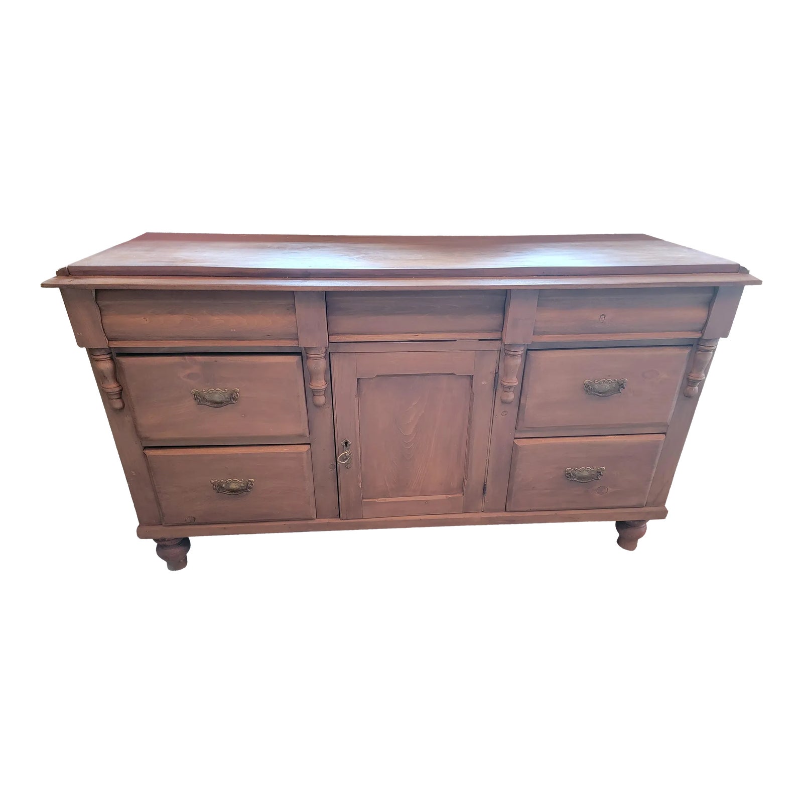 Antique Pine Dresser Base From England With Brass Handles Chairish