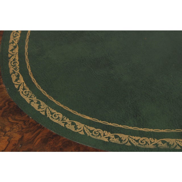 Brown English 3 Part Leather Top Burl Walnut Desk For Sale - Image 8 of 15