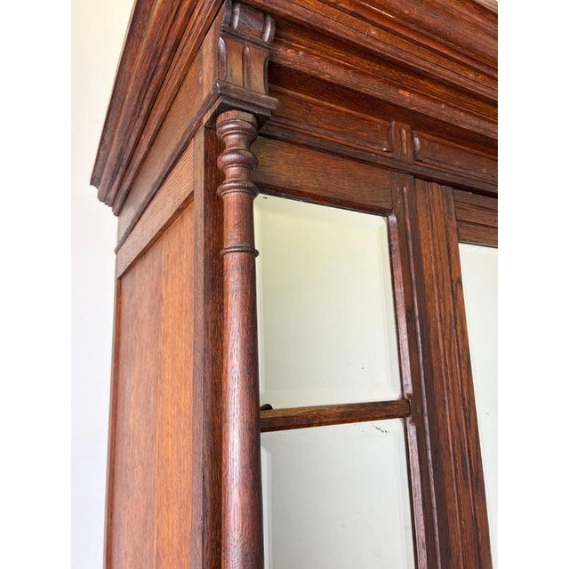 Antique French Carved Oak Mirrored 2-Drawer Armoire For Sale - Image 6 of 18