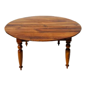1990s Farmhouse Custom Round Table Old Barn “Hard Pine” Wood, Turned Legs