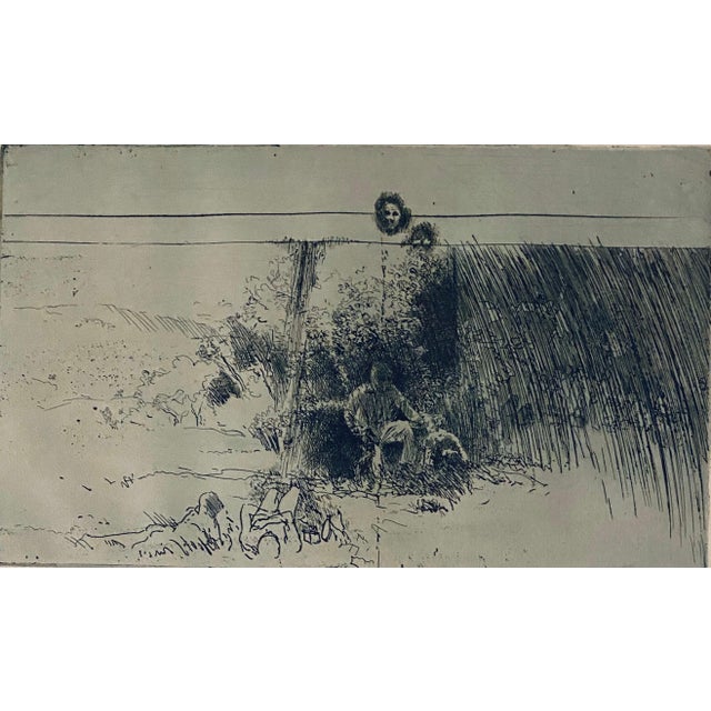 Robert A. Birmelin, Man In Field With Dogs, American Modernist Abstract Etching For Sale