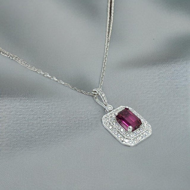Metal Diamond Rubellite Tourmaline Necklace 18" 18k Gold 1.80 TCW Certified For Sale - Image 7 of 16