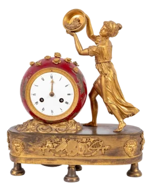 French Empire Gilt Bronze Figural Clock