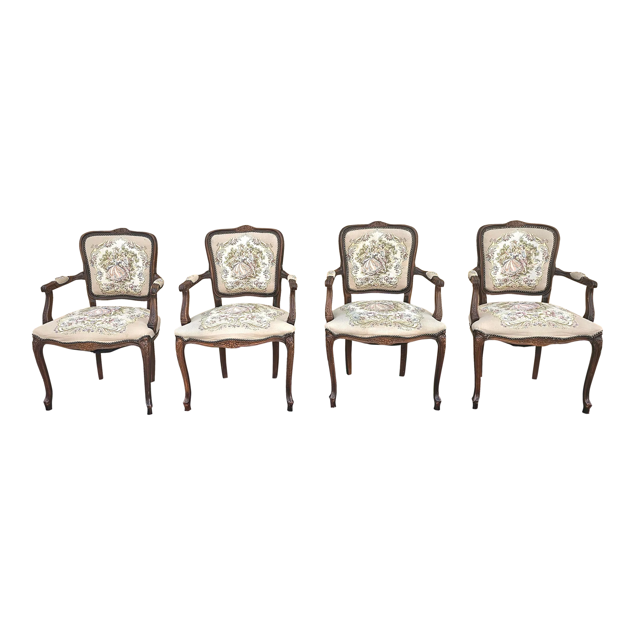 Set of Four 20th Century Italian Chateau d'Ax Louis XV Tapestry