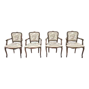 Set of Four 20th Century Italian Chateau d'Ax Louis XV Tapestry Armchairs