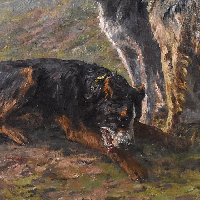 Marie Didiére Calvés, Dogs Portrait, Oil Painting on Canvas, Early 20th Century For Sale - Image 6 of 9