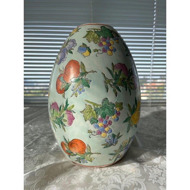 Vintage Chinese Famille Rose Porcelain Egg Vase - Hundred Fruits 11" Large For Sale - Image 4 of 7
