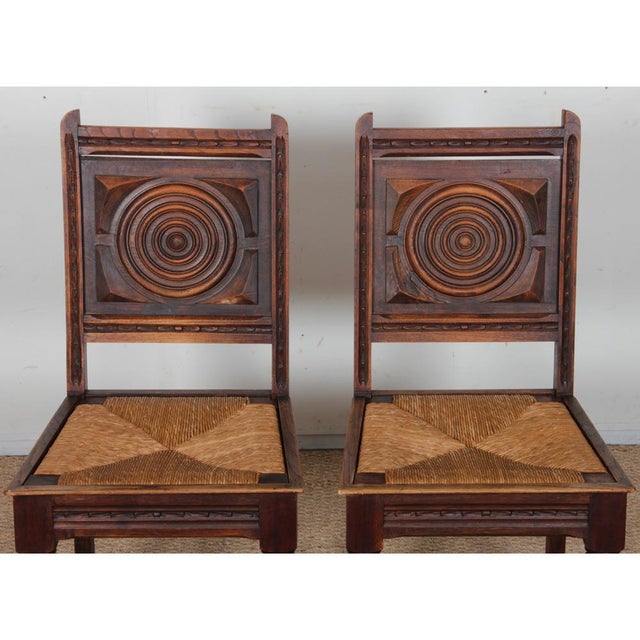 French Straw-Seated Chairs in Wood, 1940, Set of 6 For Sale - Image 3 of 11