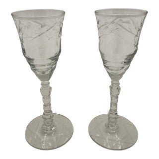 Early 20th Century Rock Sharpe Arctic Rose Cordial Glasses - Set of 2 For Sale