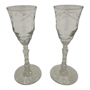 Early 20th Century Rock Sharpe Arctic Rose Cordial Glasses - Set of 2