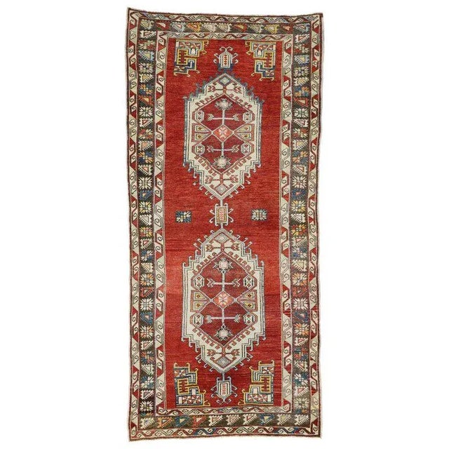 Ruby Red Vintage Mid-Century Turkish Oushak Rug - 4′10″ × 10′6″ For Sale - Image 8 of 8