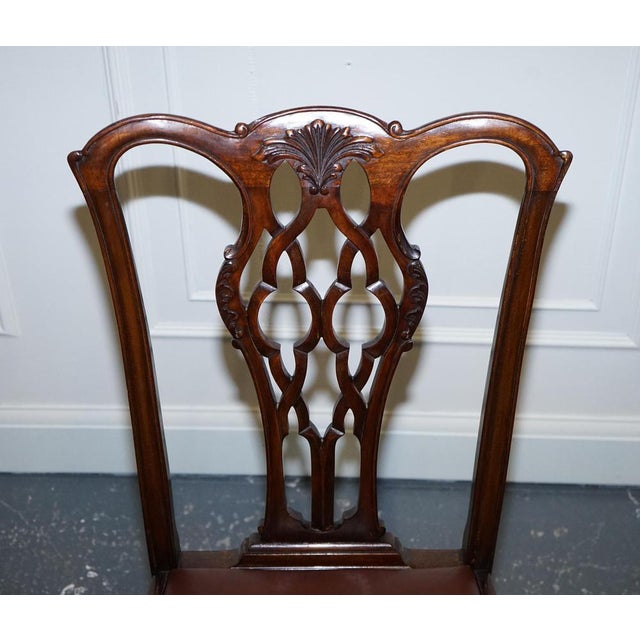 James Phillips Chippendale Claw & Ball Side Dining Desk Leather Chairs, 1890s For Sale - Image 3 of 18