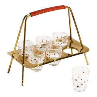 Mid Century Playing Card Glassware Set of Seven Pieces For Sale