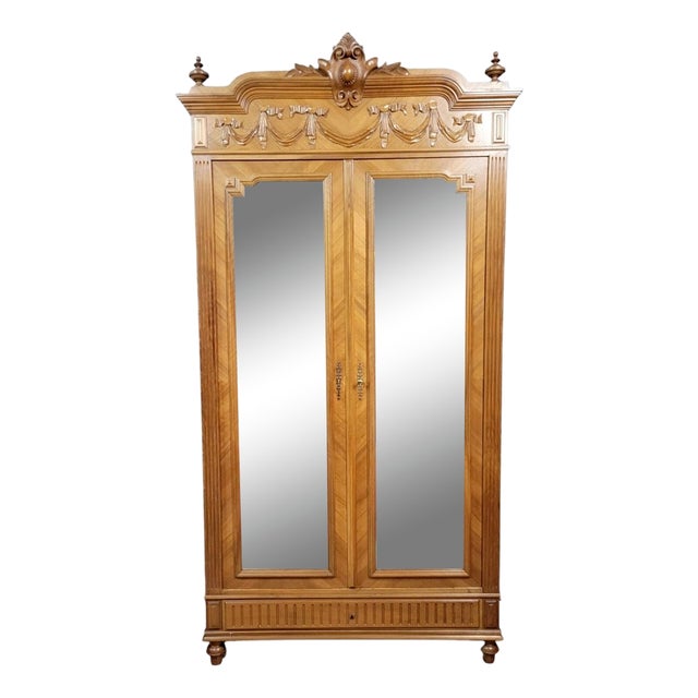 Louis XVI Style Mirrored Wardrobe in Walnut, 1880 For Sale
