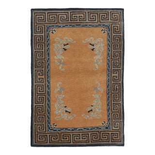 Rug & Kilim’s Chinese Art Deco Inspired Rug, Brown With Greek Key Border For Sale