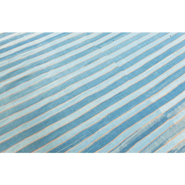 Mid 20th Century Doris Leslie Blau Vintage Indian Dhurrie Striped Blue Rug For Sale - Image 5 of 7